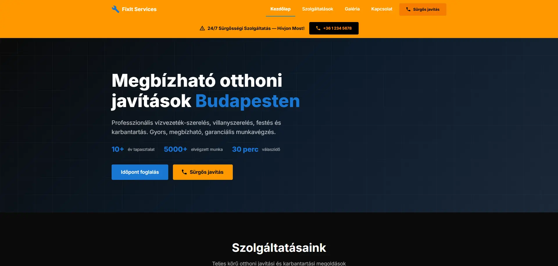 Szerviz és javítás oldal